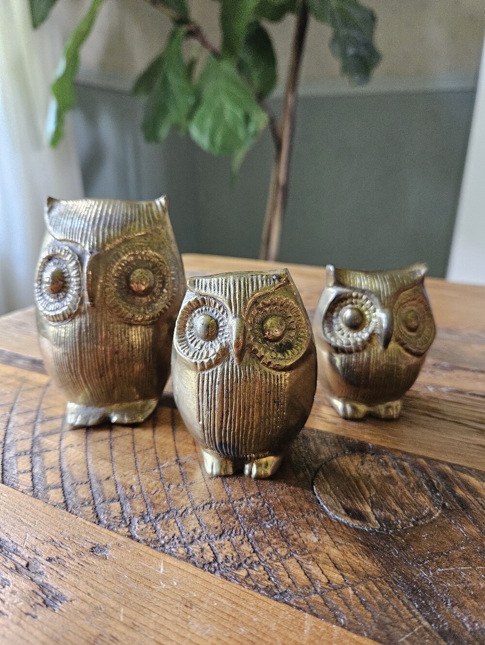 Vintage Solid Brass Horned Owls (Set of 3)
